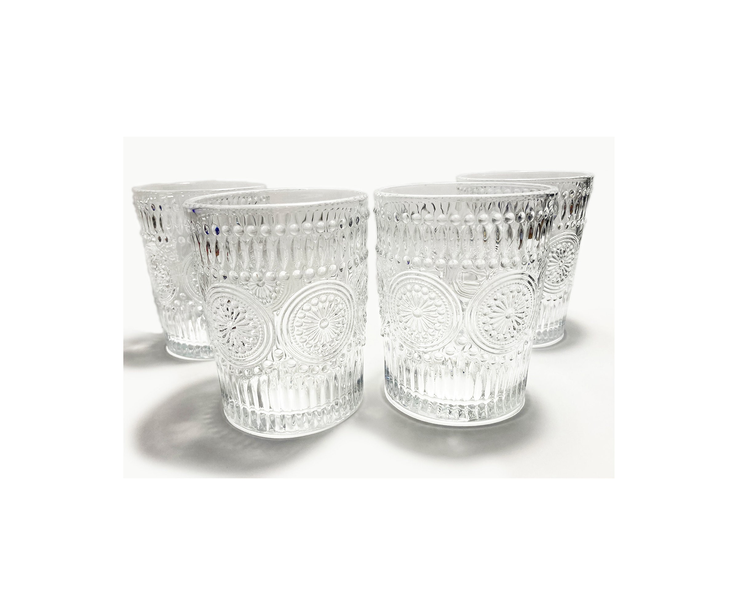 Vintage Drinking Glasses Set of 12,Embossed Romantic Water Glasses 10  Ounce,Clea