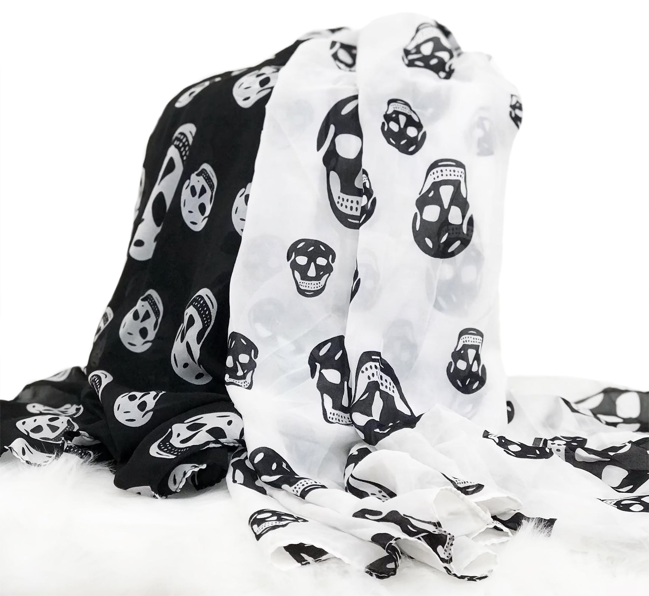 Skull Scarf Silk Edgy Skull Print Scarf - Goth Pirate Style Black