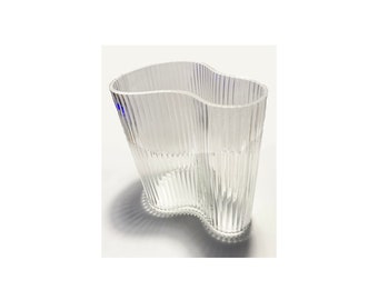 Clear Ribbed Glass Vase for Centerpieces Handblown Anaglyph Curvy Vase– 8 Inches Tall by 7.25 Inches Wide Curvy Footprint Shape