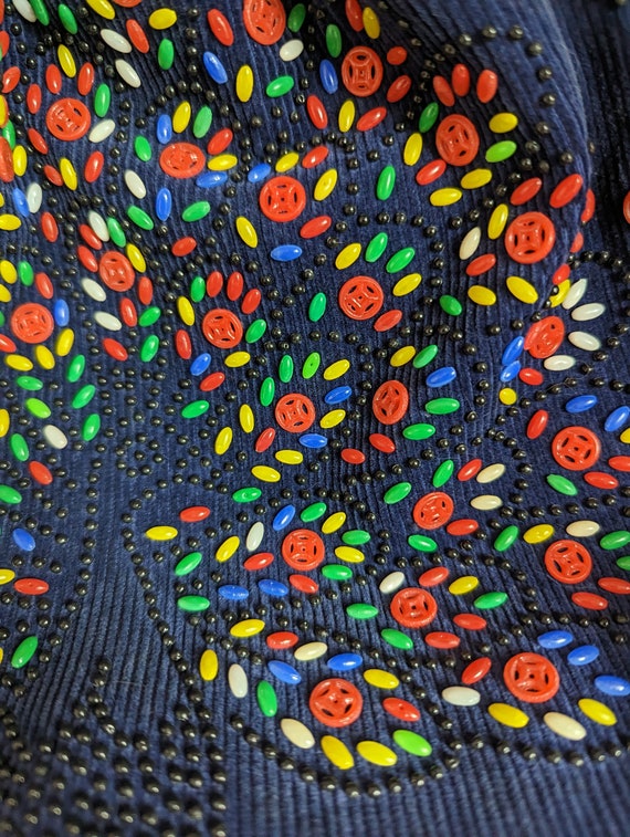 1970s Corduroy Peacock Button  Drawstring Purse - image 2