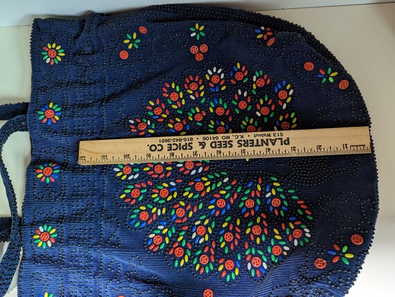 1970s Corduroy Peacock Button  Drawstring Purse - image 6