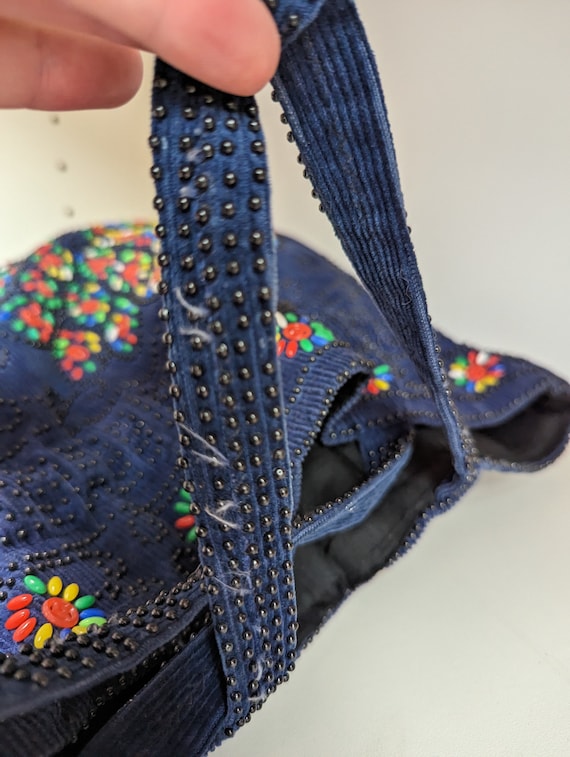 1970s Corduroy Peacock Button  Drawstring Purse - image 4