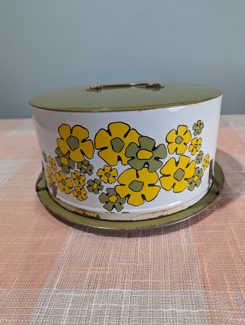 Vintage Cake Carrier Groovy Flowers Etsy