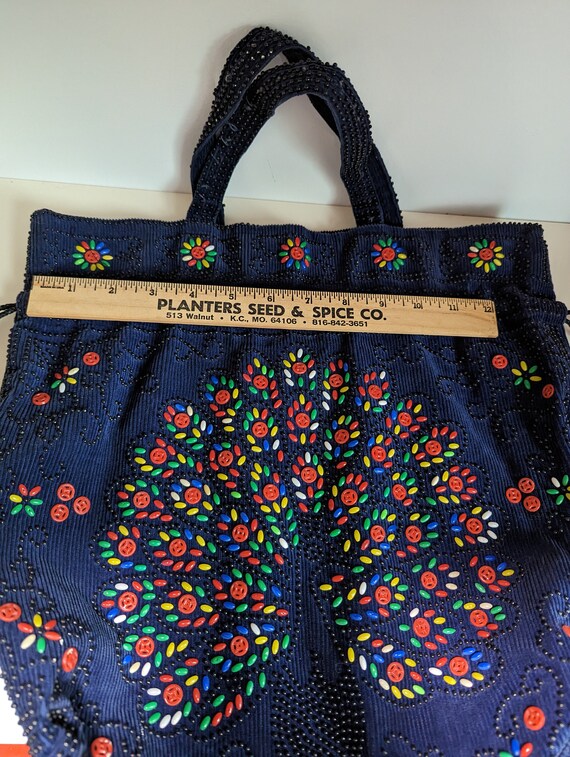 1970s Corduroy Peacock Button  Drawstring Purse - image 5
