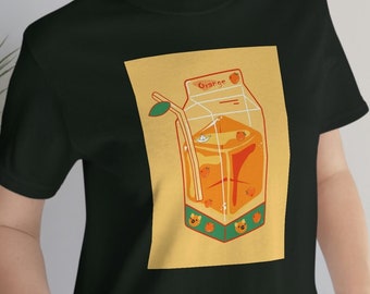 Kawaii Orange Juice Soft Cotton Shirt Unisex Jersey Short Sleeve Tee