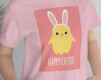 Happy Easter Soft Cotton Shirt Unisex Jersey Short Sleeve Tee Cute Chick Bunny