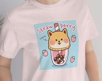 Strawberry Bubble Tea Soft Cotton Shirt Unisex Jersey Short Sleeve Tee