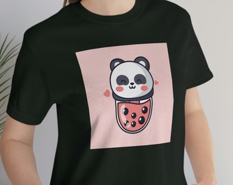 Kawaii Panda Bubble Tea Soft Cotton Shirt Unisex Jersey Short Sleeve Tee