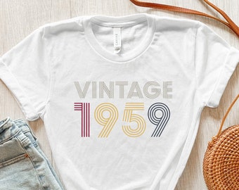 Vintage 1959 Birthday Shirt, 65th Birthday Shirt, 65 and Fabulous Shirt, 65 Years Old T-shirts, Senior Birthday Gifts, Hello 65 Heart Tee