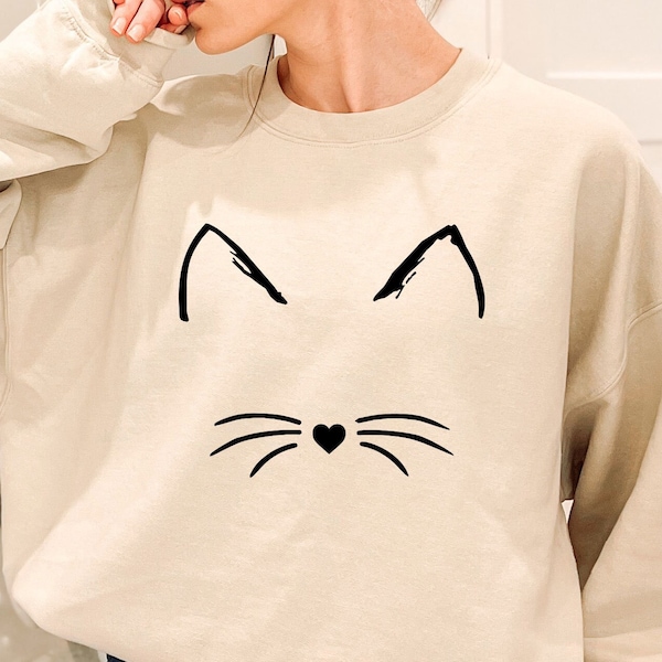 Cat Sweatshirt, Cat Lover Sweatshirt, Cat Mom Sweatshirt, Cat Face Sweatshirt, Animal Lover Sweatshirt, Cute Kitten Sweatshirt, Pet Lover
