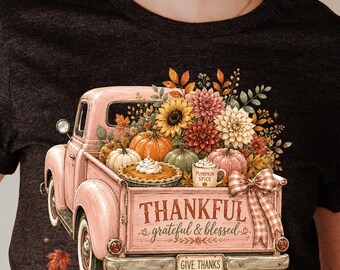Thankful Thanksgiving Shirt with Pink Vintage Truck