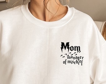 Magical Mom Minimalist Sweatshirt, Mom Pocket Sweatshirt, Manager of Mischief Sweatshirt, Fantastic Mama Sweatshirt, Wizard Mom Gifts