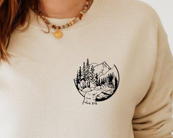 Waterfall Pocket Sweatshirt, Nature Lover Minimalist Sweatshirt, Adventure Sweatshirt, Camping Gifts for Women and Men, Camping Sweat