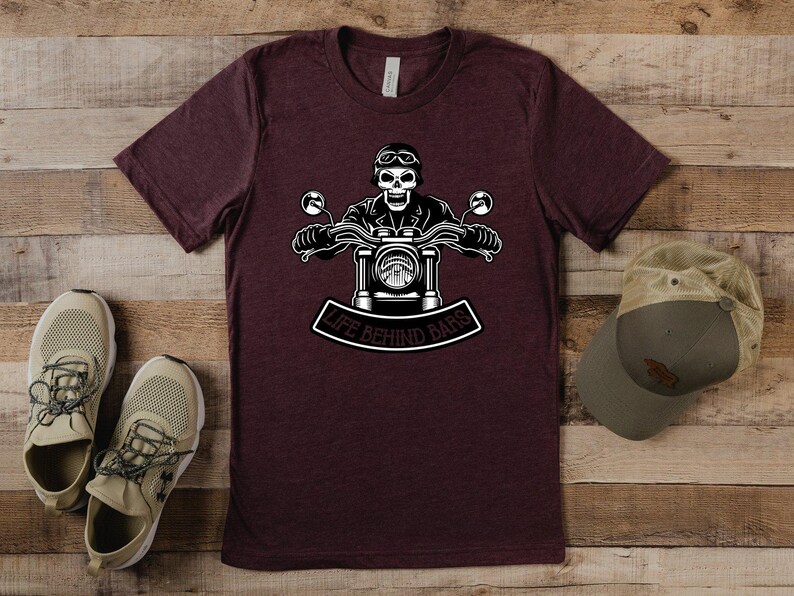Motorcycle Shirt, Life Behind Bars Cool Motorcycle Tee, Skeleton Decal Biker Shirt, Motorcycle Skull Tee, Motorcycle Lover Shirt, Rider Gift image 3