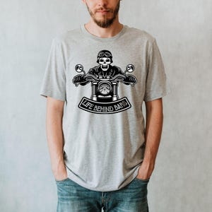 Motorcycle Shirt, Life Behind Bars Cool Motorcycle Tee, Skeleton Decal Biker Shirt, Motorcycle Skull Tee, Motorcycle Lover Shirt, Rider Gift image 4