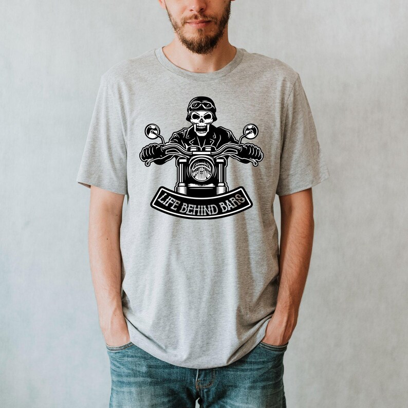 Motorcycle Shirt, Life Behind Bars Cool Motorcycle Tee, Skeleton Decal Biker Shirt, Motorcycle Skull Tee, Motorcycle Lover Shirt, Rider Gift image 4