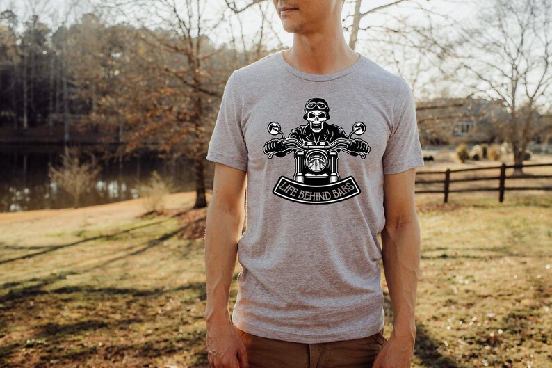 Motorcycle Shirt, Life Behind Bars Cool Motorcycle Tee, Skeleton Decal Biker Shirt, Motorcycle Skull Tee, Motorcycle Lover Shirt, Rider Gift image 2
