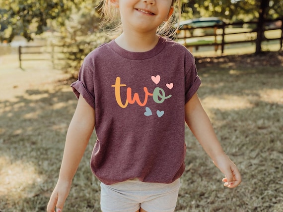 Two Birthday Shirt With Hearts, Second Birthday T-shirt, Kids Birthday Shirt, Toddler Birthday Tee,  Girl Birthday Shirt, 2nd Birthday Tee