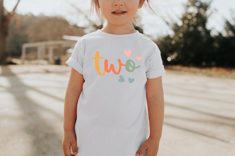Two Birthday Shirt With Hearts, Second Birthday T-shirt, Kids Birthday Shirt, Toddler Birthday Tee, Girl Birthday Shirt, 2nd Birthday Tee image 2