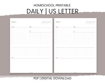 Homeschool Daily Plan | US Letter | Minimal homeschool planner | Undated | Digital Download