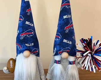 Buffalo Bills Inspired Gnome Couple, &quot;Bill & Jill&quot; Gnomes, Go Buffalo Gnomes, Bills Fan Gift, NFL Home Decor, Football and Pom Pom Accessory