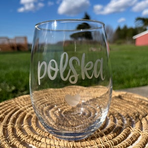 Taça de vinho polonesa gravada, taça de vinho sem haste polonesa, copo polonês para ela, Love Poland, taça polonesa gravada, ideia de presente polonesa (20,5 oz)