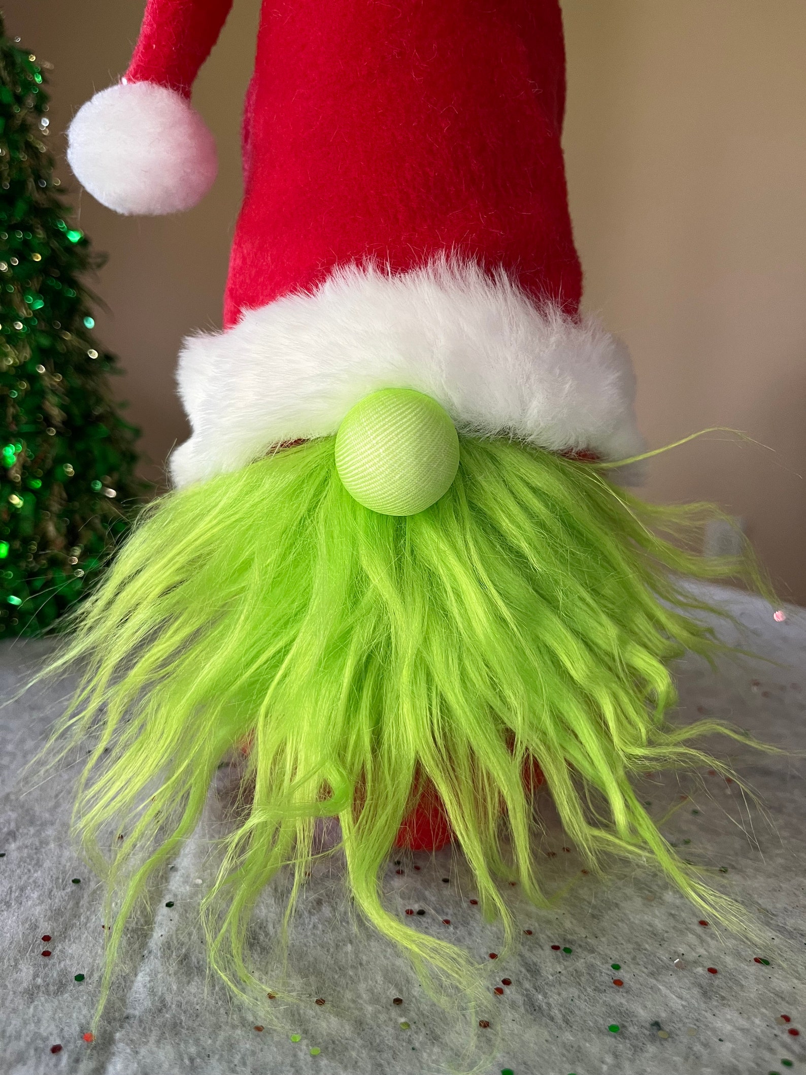 Grinch Gnome, Grinch Gnome With Santa Hat, Christmas Gnome, he's