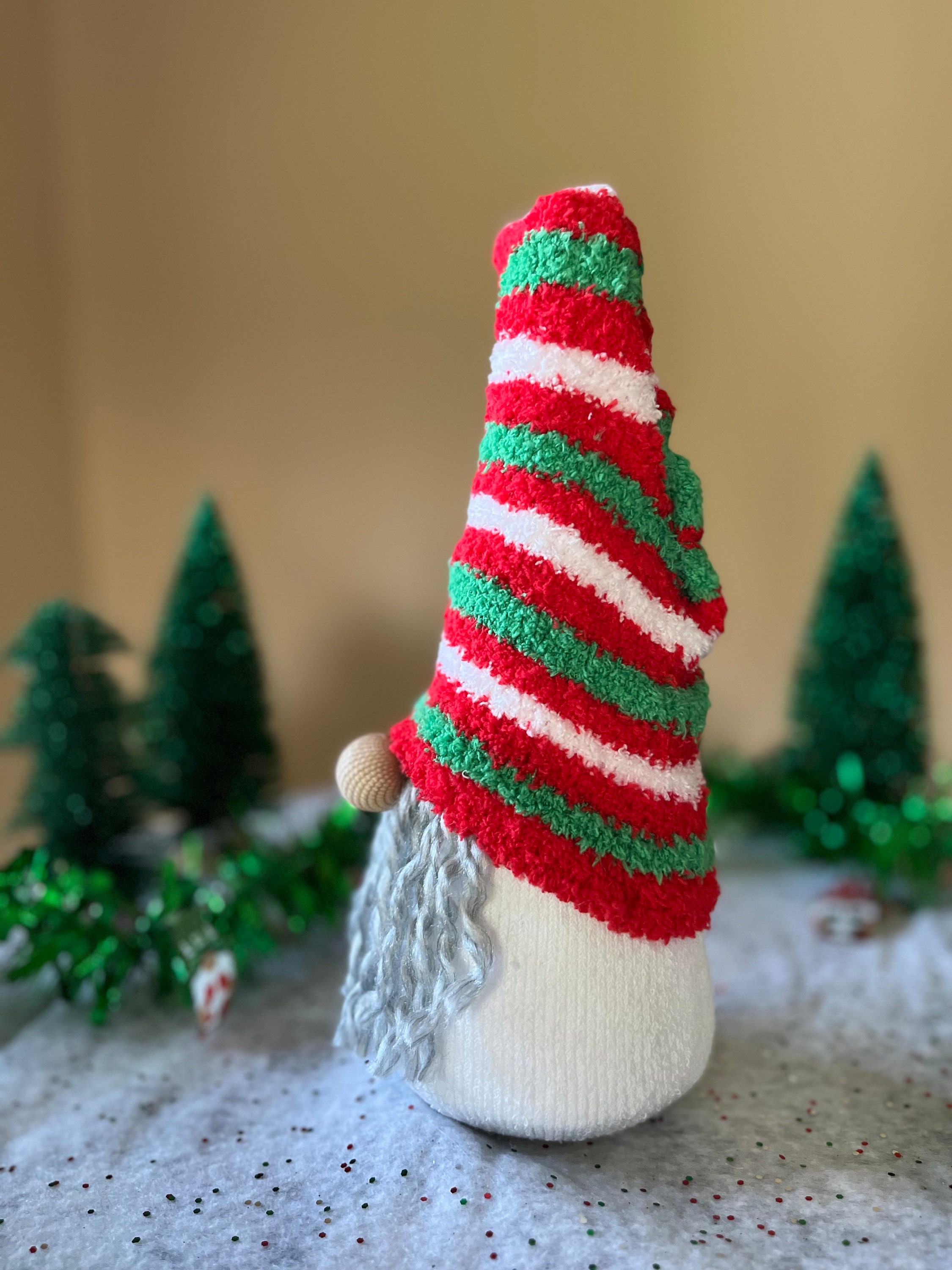 Christmas Gnome Fuzzy Red White and Green Hat With Pompom - Etsy