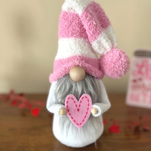 Sweetest Gnome, Love Pink Gnome, Gnome with Hearts, Simple Gnome with Heart, Gift for Mom, Unique Handmade Gnomes