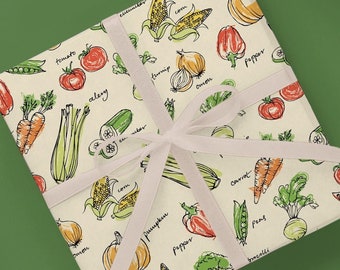 Eat Your Veggies Wrapping Paper Roll, Farmers Market Gift Wrap, Farm Stand Vegetables, Food Lover Gift, Foodie Paper, Greenhouse Garden