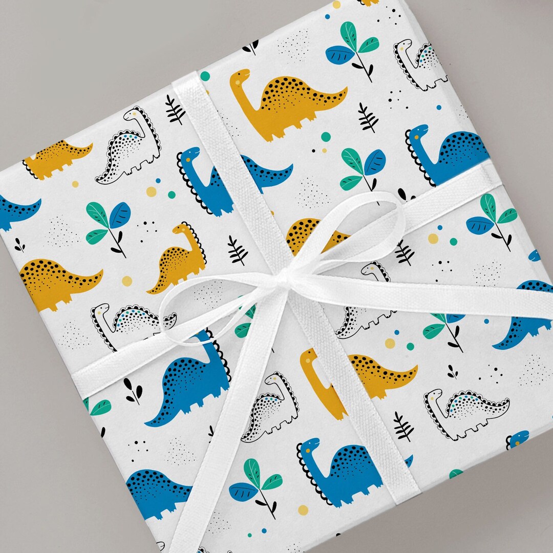 Dinosaurs Wrapping Paper Roll Dinosaurs and Trees Gift Wrap Etsy