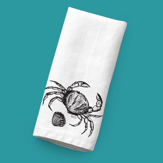 Crab Kitchen Towels, Beach Kitchen Towels, Nautical Kitchen Towels