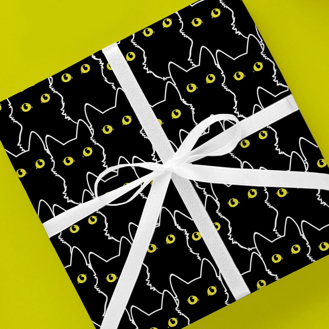 Black Cat Wrapping Paper Roll, Gift Wrap With Cats, Animal Lover Print