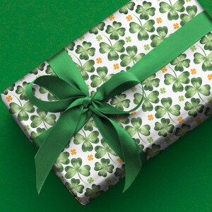 Watercolor Cloverleaf Wrapping Paper Roll, Irish Clover Gift Wrap, St. Patrick's Day Wrapping Paper, St Patty's Day Gift Wrap, Green Clovers