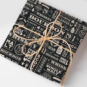 Whiskey and Bourbon Wrapping Paper Roll, Alcohol Gift Wrap, Bourbon Party Gift, Vintage Style Scotch Gift Wrap, Whiskey Party Decor