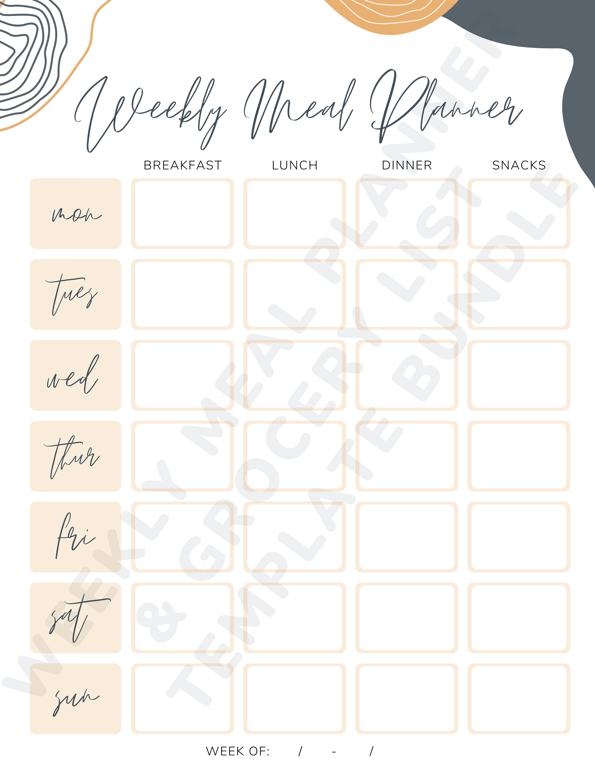 Downloadable Weekly Meal Planner & Grocery List Template - Etsy