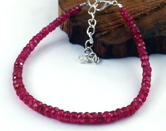 Ruby Bracelet, Natural Ruby Faceted Rondelle Beads, Ruby Gemstone Beads, Blood Ruby Bracelet, Dainty Ruby Bracelet,AAA++Ruby Bracelet 7 Inch