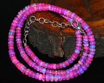 Natural Pink Opal Necklace,Ethiopian Opal Smooth Rondelle Beads,AAA++ Pink Opal Beads, Welo Opal Beads, Multi Fire Opal,Genuine Opal Jewelry