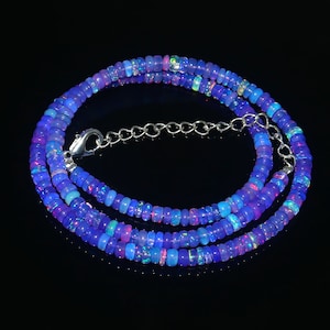Purple Opal Necklace|AAA++ Top Quality Ethiopian Opal Beads| Purple Opal Smooth Rondelle Beads|Opal Bead Strand| 16 Inch Welo Fire Opal