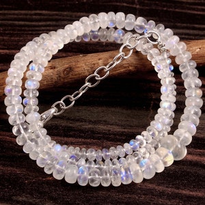 AAA++ Rainbow Moonstone Smooth Rondelle Beaded Necklace| Blue Fleshy Rainbow Moonstone Beads|Sparkling Rainbow Gemstone Beads| Rainbow Beads