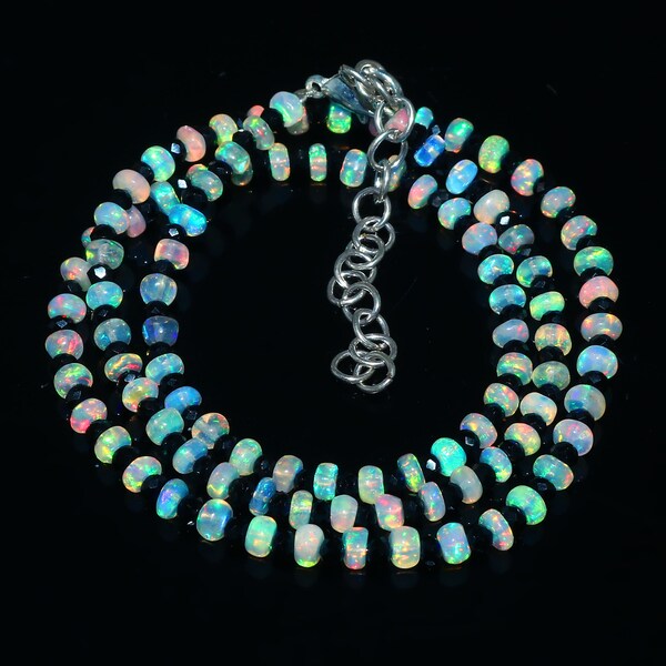 OPAL NECKLACE'S| Natural Ethiopian Opal Beads| Smooth Opal Rondelle Beads| Genuine Opal Gemstone Beads Multi Fire Opal| Welo Fire Opal Beads