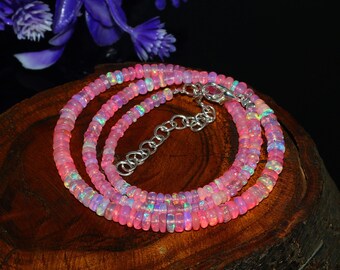 Natural Pink Opal Smooth Rondelle Beads|Ethiopian Opal Necklace|Fire Opal Beads|Opal Gemstone Rondelle Beads|Genuine Opal Jewelry For Women