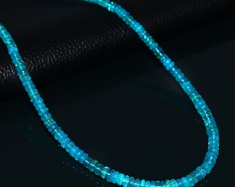 Collar de ópalo Paraíba / Cuentas de ópalo etíope natural / Cuentas de ópalo rondelle / Cuentas de ópalo rondelle lisas / Ópalo Welo / Ópalo de fuego / Joyería de ópalo de 16 pulgadas