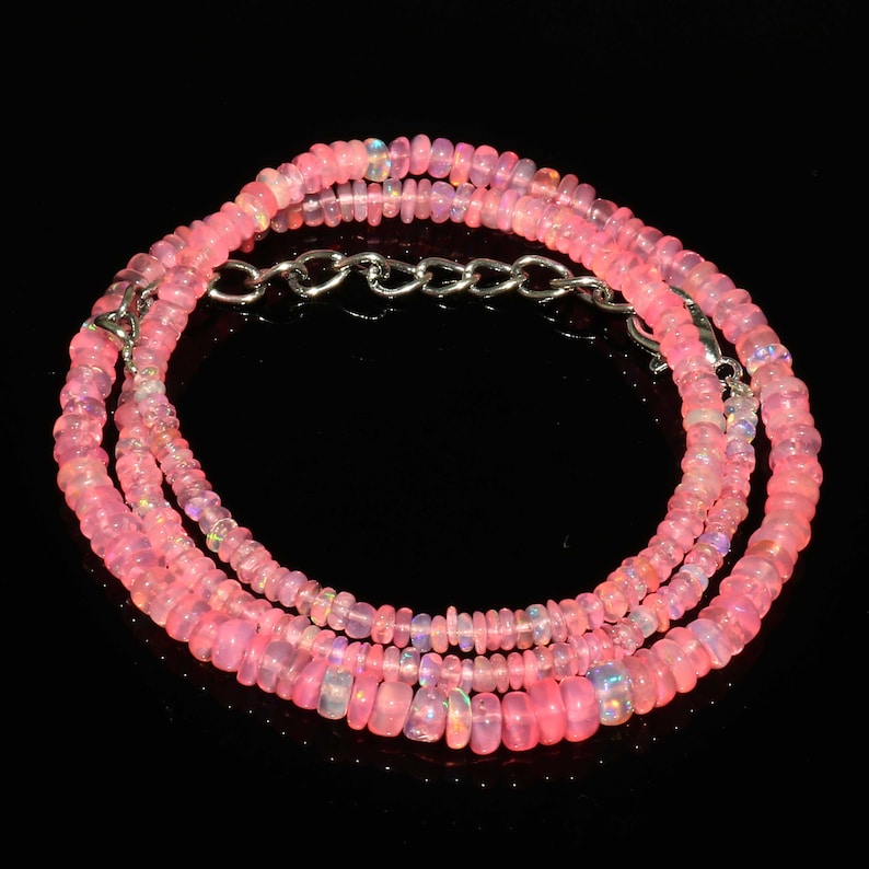 Natural Ethiopian Pink Opal Beads Necklace| AAA+ Opal Beads Necklace| Welo Fire Pink Opal Beads Necklace| Pink Ethiopian Opal Beads| image 4