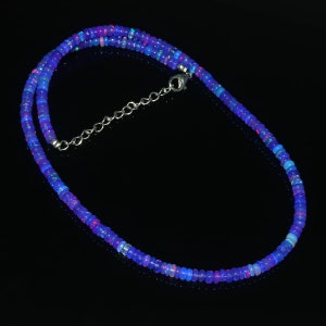 PURPLE OPAL NECKLACE| Natural Purple Opal Beads| Opal Rondelle Beads| Welo Opal Bracelet| Genuine Opal Necklace| Multi Fire Opal Beads|16&quot;