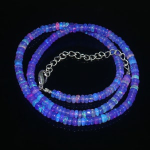 Purple Opal Necklace|AAA++ Top Quality Ethiopian Opal Beads| Purple Opal Smooth Rondelle Beads|Opal Bead Strand| 16 Inch Welo Fire Opal