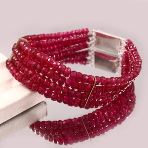 Dainty Ruby Bracelet, Natural Ruby Faceted Beads,Ruby Faceted Rondelle Bead,AAAA++ Ruby Bracelet Delicate Bracelet For Women 7&#39; Ruby Jewelry