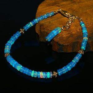 OPAL BRACELET&#39;S| AAA+ Natural Blue Opal Bracelet| Blue Opal Rondelle Beads| Welo Opal Bracelet| Multi Fire Opal Beads| Genuine Opal Bracelet