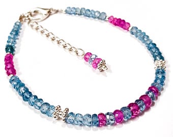 Blue Topaz Faceted Rondelle Beads Bracelet, Swiss Blue Topaz Gemstone Beads, AAA++ Blue Topaz Bracelet, Genuine Topaz Beads For Jewelry,