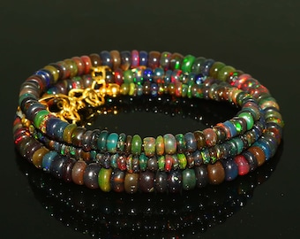Natural Ethiopian Black Opal Beads Necklace| AAA+ Opal Beads Necklace| Welo Fire Black Opal Beads Necklace| Black  Ethiopian Opal Beads